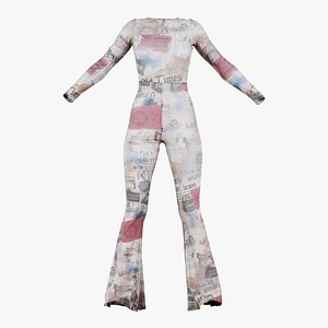 3D Open Back Newspaper Flared Catsuit Remastered model