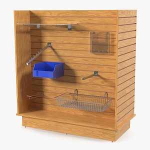 Display Stand Slatwall with Shelves Light Wood 3D model