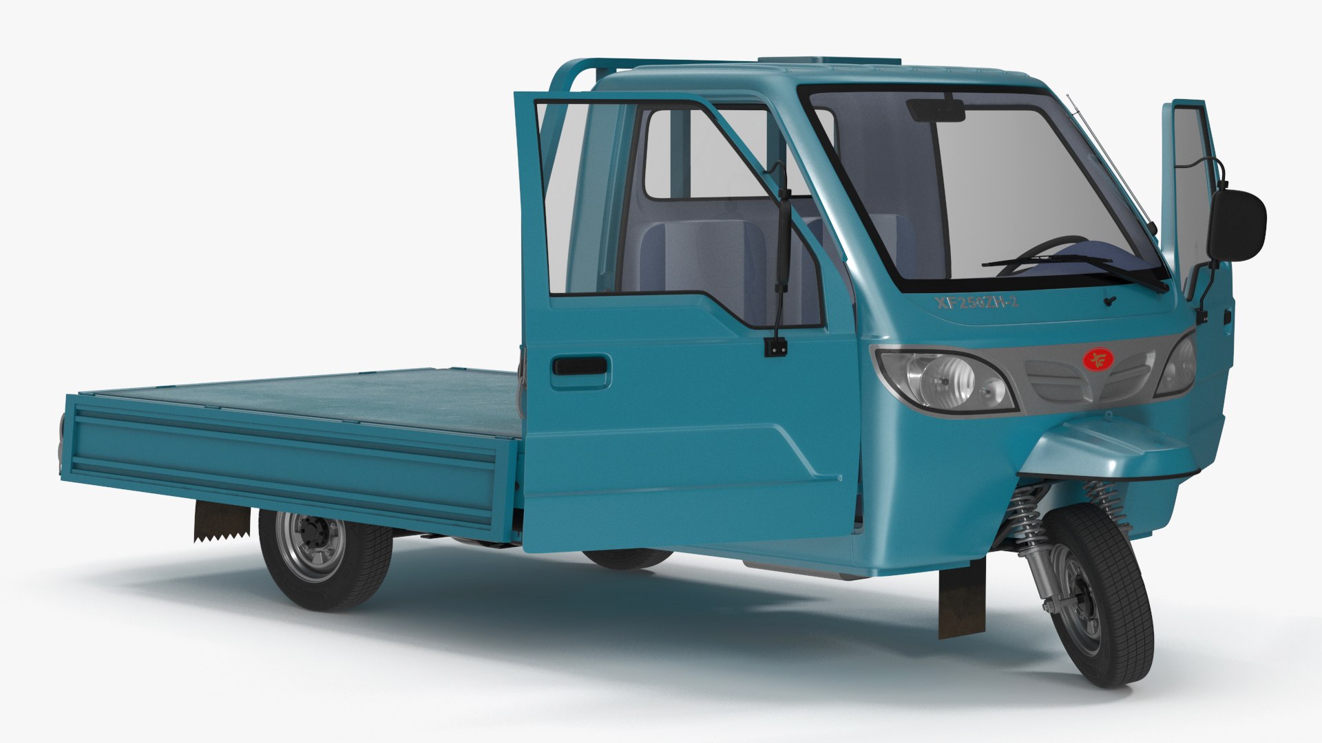Asian Delivery Trike with Open Body Blue Rigged 3D model preview