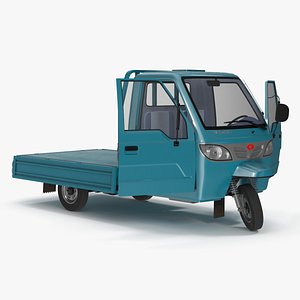 Asian Delivery Trike with Open Body Blue Rigged