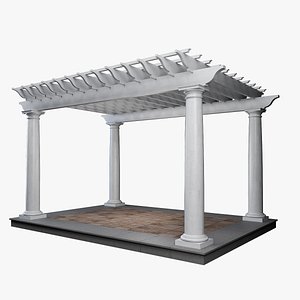 wooden pergola with classic columns gazebo 3D model