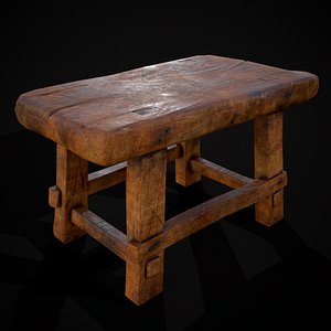 3D Rustic Varnished Cracked Stool