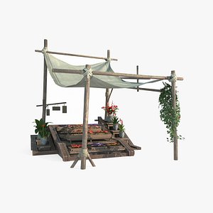 Ancient Asian roadside flower stalls 3D model