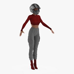 City Style Woman in Helmet T Pose 3D