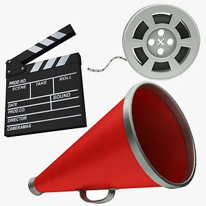3D model Megaphone Film Tape and Clapboard Collection