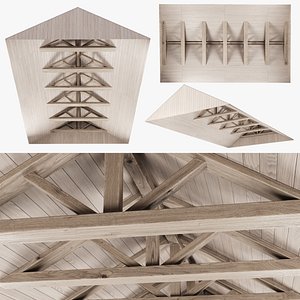 3D model Wooden Ceiling V12  with beams