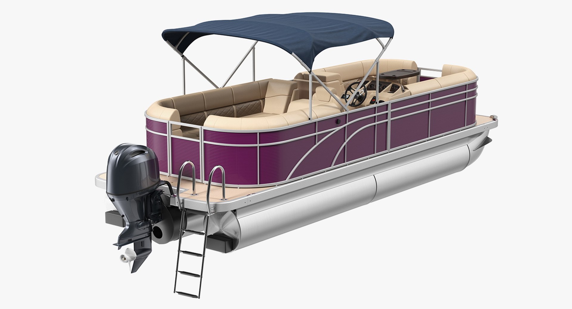 Trimaran Pontoon Boat 3D Model 3D model preview
