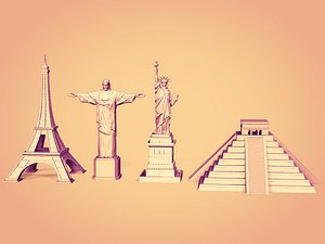 Polygonal LowPoly Monuments -- Liberty Statue - Jesus Christ the Redeemer - Eiffel Tower - Pyramid
