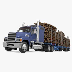Freight Truck with Logging Trailer with Small Logs