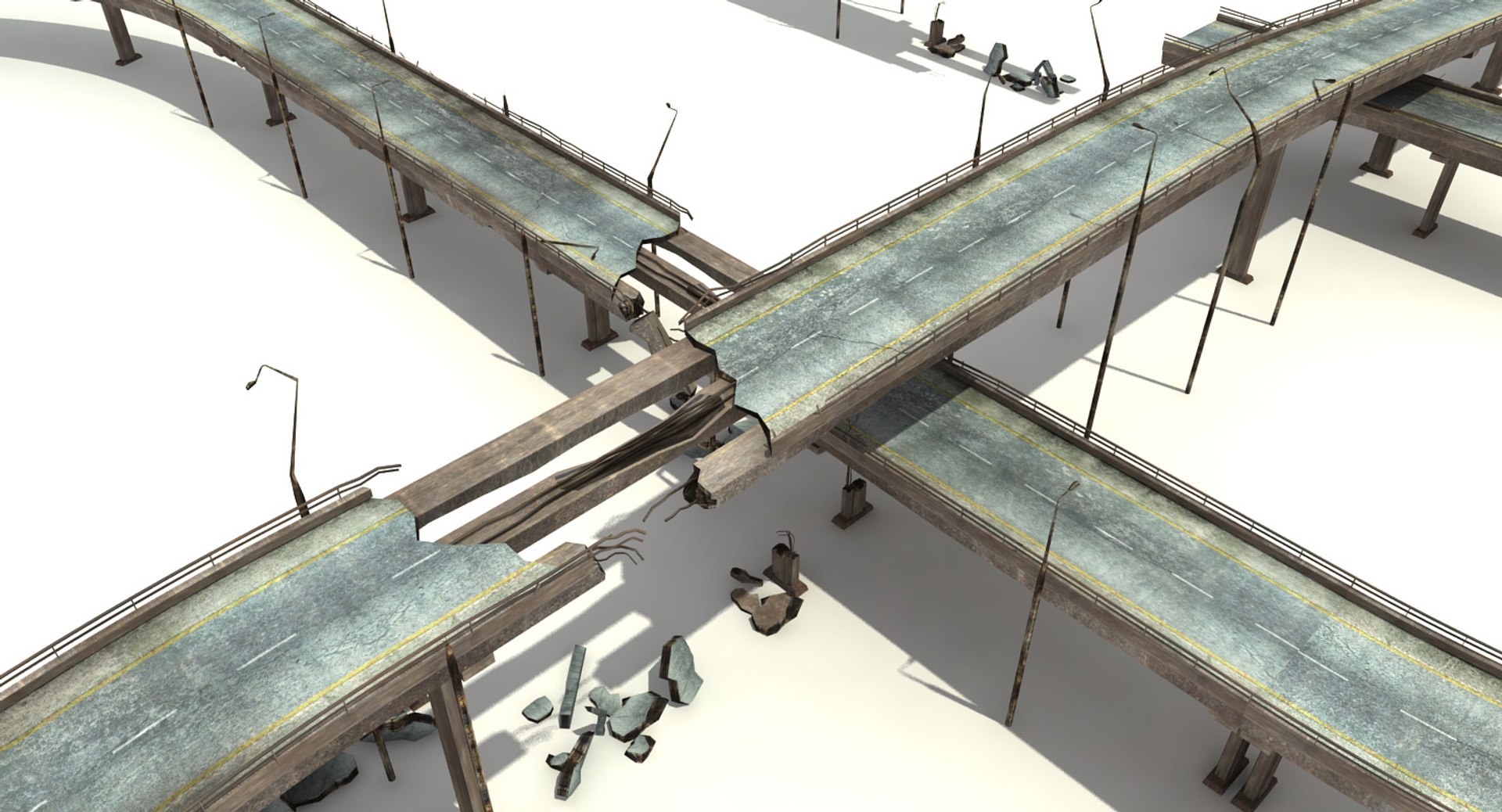 Ruined Highway Bridges 3d Model