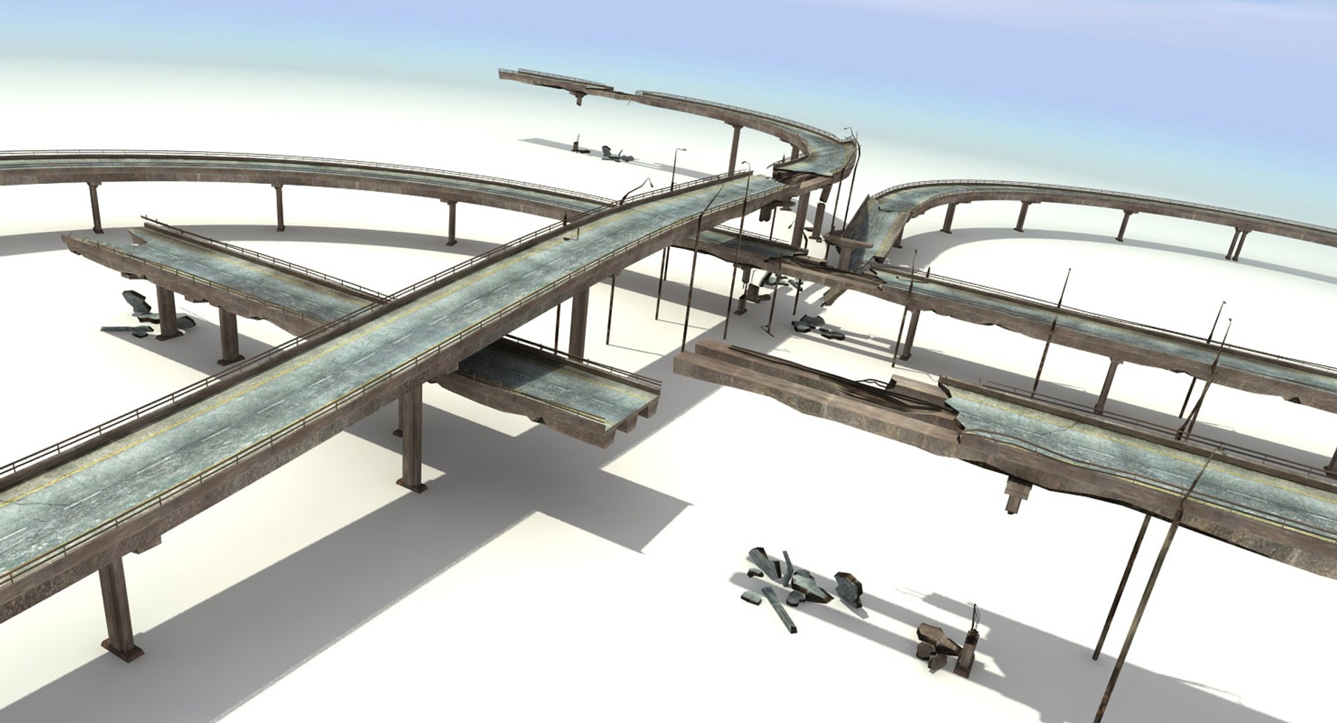 Ruined Highway Bridges 3d Model