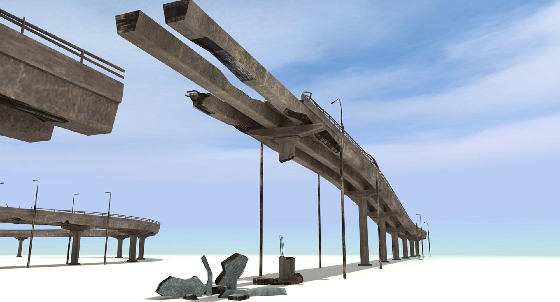 Ruined Highway Bridges 3d Model