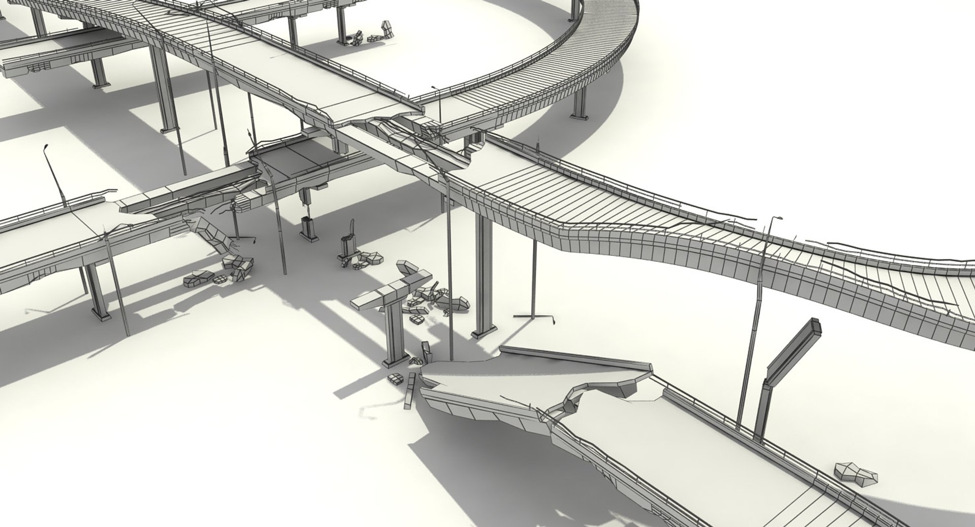 Ruined Highway Bridges 3d Model