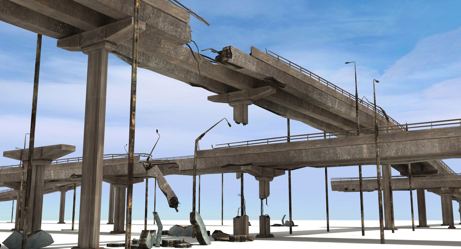 Ruined Highway Bridges 3d Model