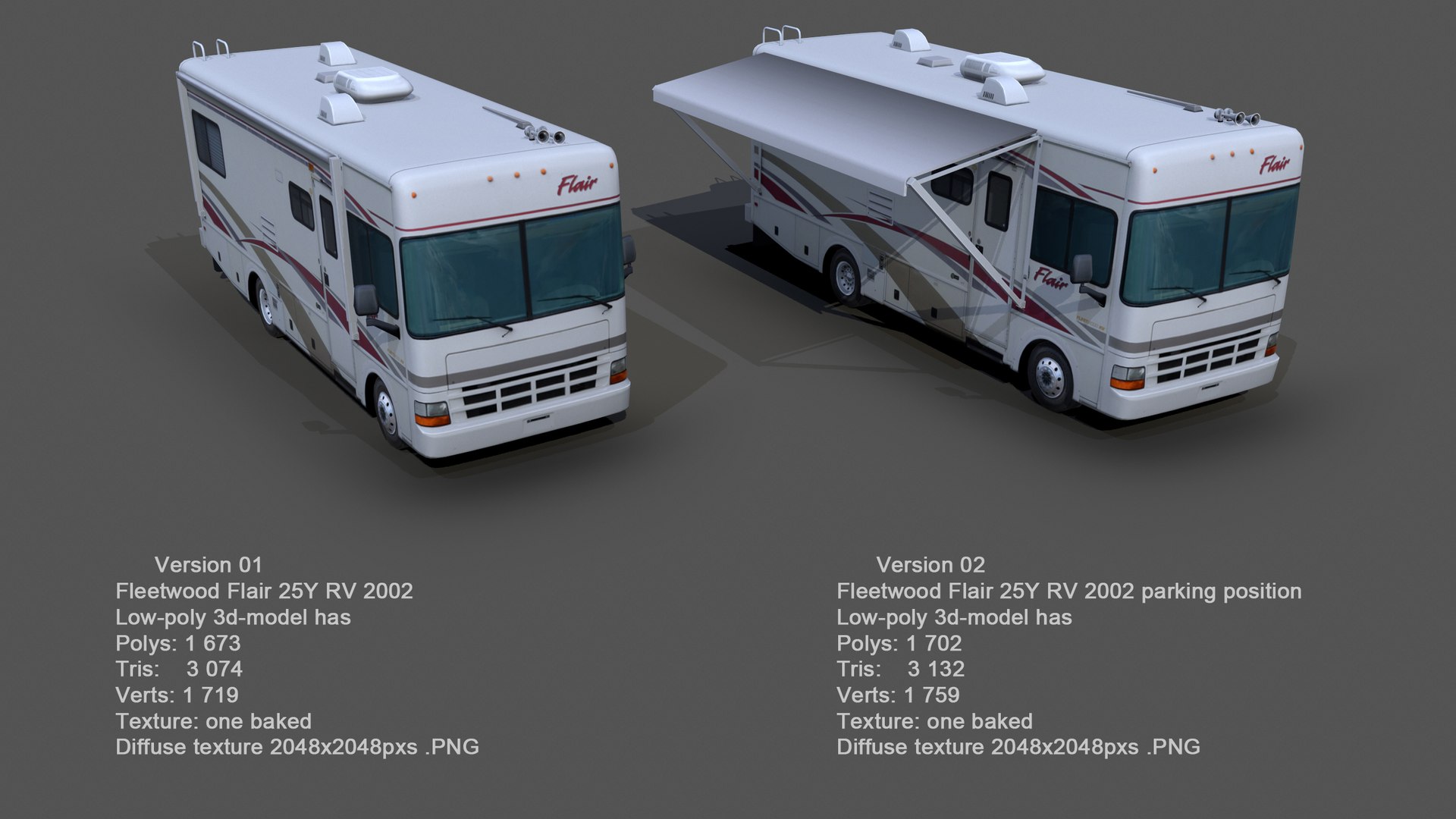 Fleetwood Flair 25Y RV 2002 3D https://p.turbosquid.com/ts-thumb/NH/I56mLi/nK/fleetwood_flair_25y_rv_2002_0003_02_2560x1440/jpg/1628717292/1920x1080/fit_q87/75b9cb7da743b8cf1dd348cfe443ffed000ec00a/fleetwood_flair_25y_rv_2002_0003_02_2560x1440.jpg