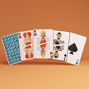 3D Playing cards Set of 5 Spread on Table- 3D Model Ready to Render inside 3dsMax