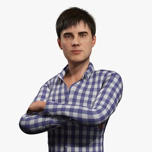 Young Thoughtful 3D Male Character Rigged Model  Casual Checkered Shirt