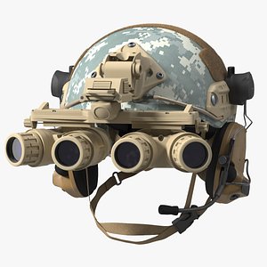 3D model Helmet with Night Vision Goggles Grey Camo Fur for Cinema 4D