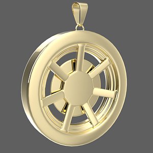 3D Simple Gold Wheel Pendant model