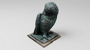 3D model Owl bird bronze statue sculpture with patina on stand