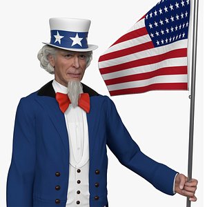 3D Patriotic Uncle Sam Character Holding US Flag model