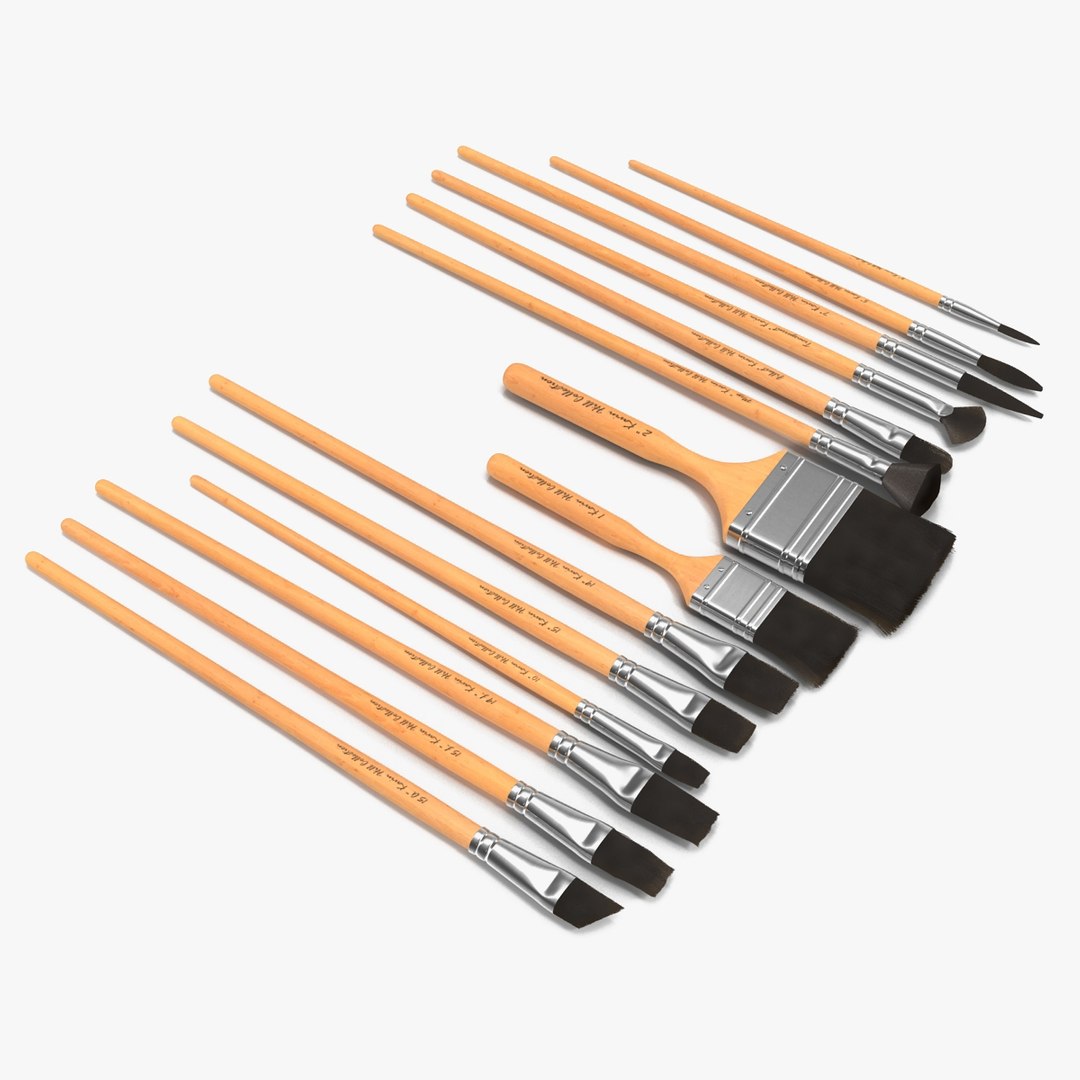 Paint Brushes Set with Fur 3D Models 3D model preview