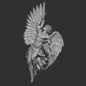 3D warrior angel ascending or striking mid air model