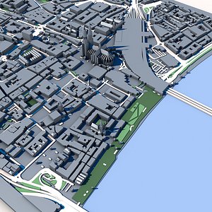 Cologne Cityscape 3D Model Cologne Cathedral Rhine River
