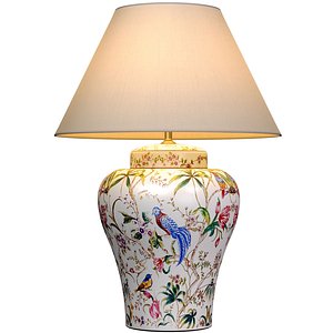 Table Lamp Tropicana Chinese Flower and Birds Ceramic Bedside 3D model 3D