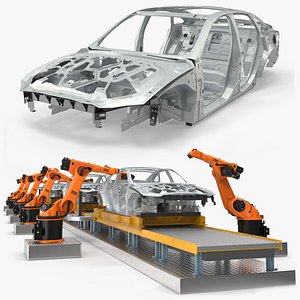 Automated Car Body Assembly Line with Robotic Arms
