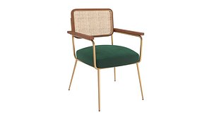 Photorealistic Rosalie Dining chair velvet and rattan - AR PBR Low-poly 3D