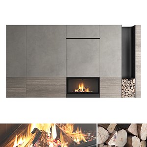 Decorative wall with fireplace set 62 3D model