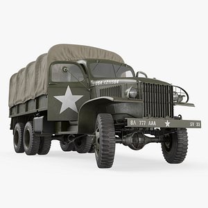 3D WWII GMC CCKW 6x6 Army Truck with Covered Bed Green Old Rigged
