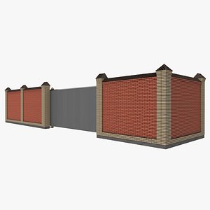 tall brick fence sliding 3D model