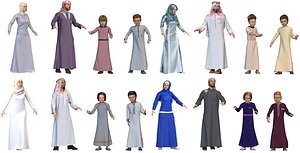 Family Arabic 16 difrent models real cloth simulation conversation loop animated