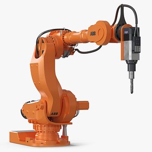 3D ABB 7600 Industrial Robot with Drilling Tool Orange Rigged for Cinema 4D model