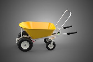 3D YELLOW FOUR CASTER WHEELED GARDEN CART WHEELBARROW HANDBRAKE TIP