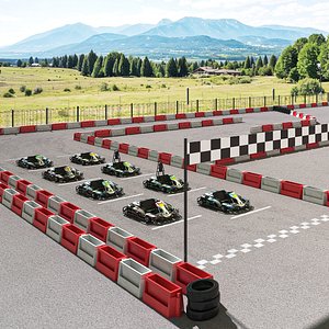 Karting Track Open Air With Karts 3D model