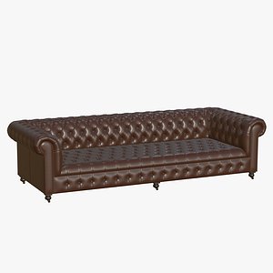 Chesterfield Brown Leather Sofa Realistic 3D model