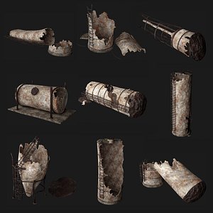 3D POST APO SILO SILOS RUINS TANK DESTROYED SURVIVAL COLLECTION model