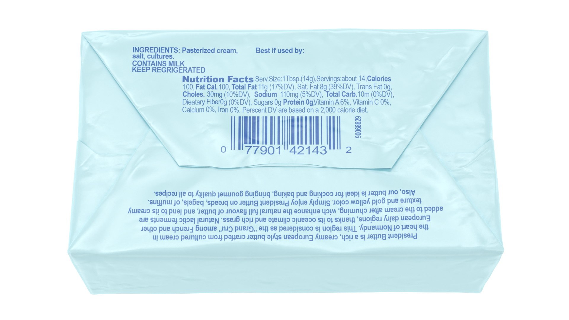 Wrapped Unsalted Cow Milk Butter 3D model https://p.turbosquid.com/ts-thumb/NL/B64U2z/S8/wrappedunsaltedcowmilkbutter3dsmodel012/jpg/1619409251/1920x1080/fit_q87/bab98e76779b2d6deee7fae7bc9809e57b5b5470/wrappedunsaltedcowmilkbutter3dsmodel012.jpg