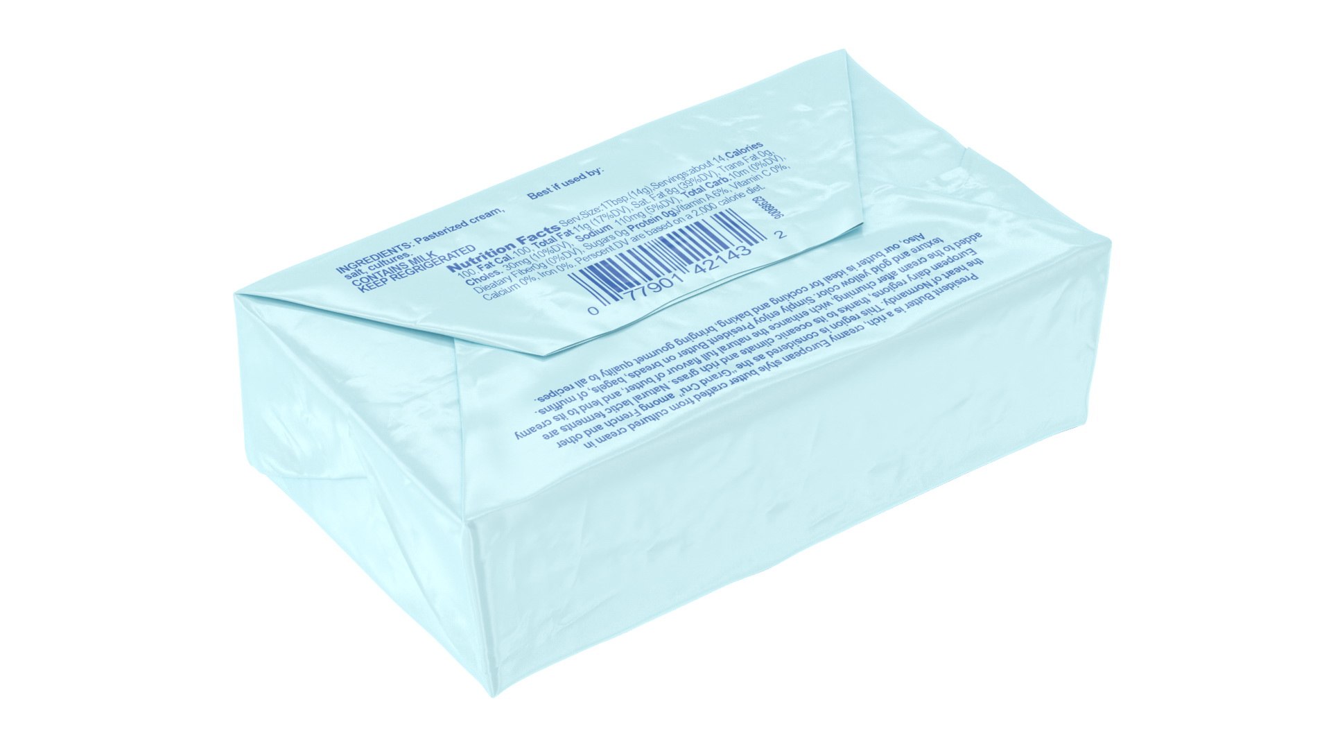 Wrapped Unsalted Cow Milk Butter 3D model https://p.turbosquid.com/ts-thumb/NL/B64U2z/ge/wrappedunsaltedcowmilkbutter3dsmodel007/jpg/1619409214/1920x1080/fit_q87/c18277a2fdf405f62f39353cd96513d9fc1eb526/wrappedunsaltedcowmilkbutter3dsmodel007.jpg