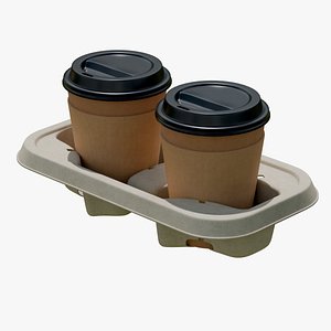 3D Coffee Cup Carrier Tray with Disposable Cups