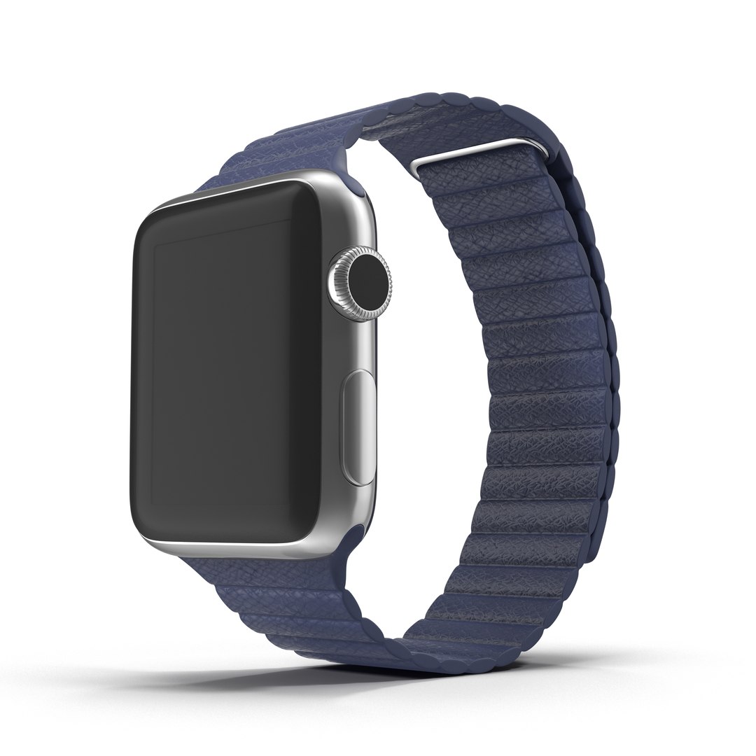 Apple Watch 38mm Magnetic Closure Blue Leather Loop 3D Model 3D model preview
