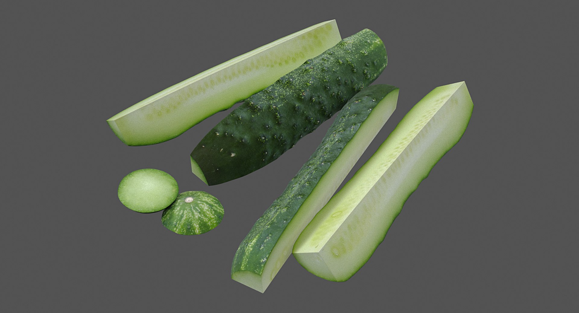 3D model realistic sliced cucumber https://p.turbosquid.com/ts-thumb/NL/Zj1w7O/w7aoGmuQ/03_01/png/1502377889/1920x1080/fit_q87/c205cd46cc6e2467f3626b253ffa6227f3d3d1ef/03_01.jpg