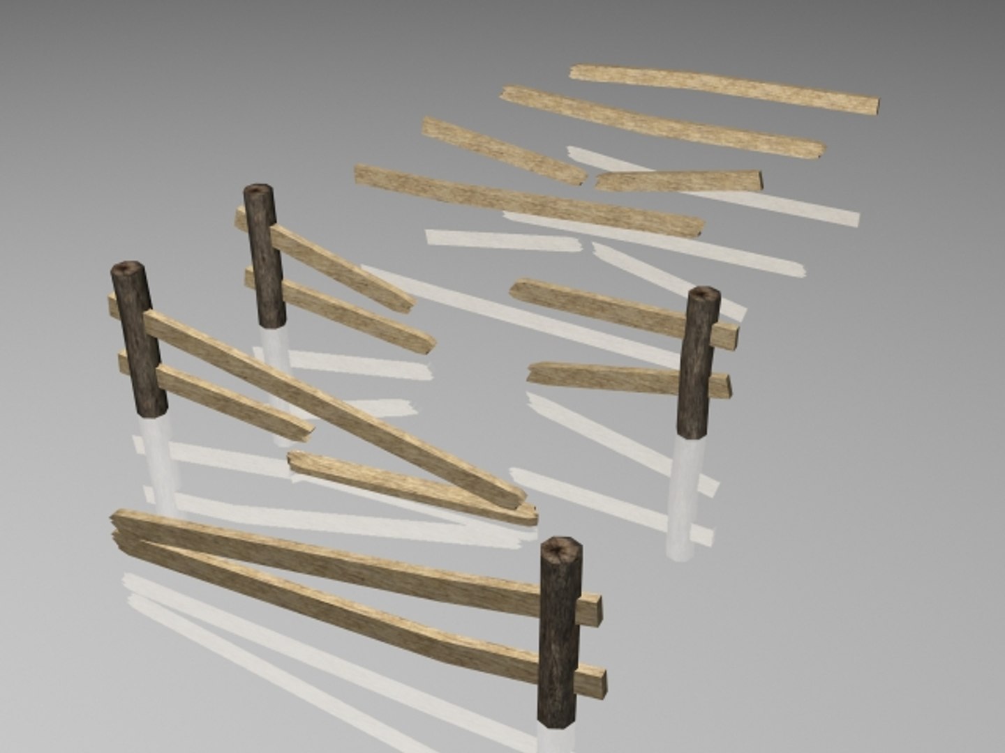 Free Pack Wooden Fences Modular 3d Model