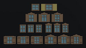 3D model Low-poly Cartoon fantasy polygonal village windows