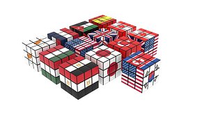 Rubiks Cubes With Flags Set model