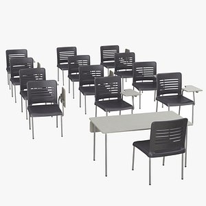 3D Classroom Desk Set