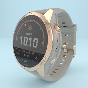 Garmin Fenix 7S Solar Rose Gold Sports Watch with Slate White Silicone Strap 3D